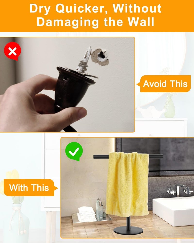 DECLUTTR Hand Towel Holder, Bathroom Towel Racks, Countertop Towel Stand, T-Shape Towel Holder for Kitchen, Matte Black Standing Towel Bar - Image 5